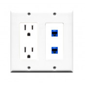 Placa Tapa Contacto Eléctrico Duplex + 2 Cat6 Cople ABS